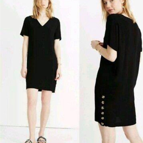 Madewell Dresses & Skirts - Last Call! Madewell Black V-neck Dress with Side Buttons, Small
